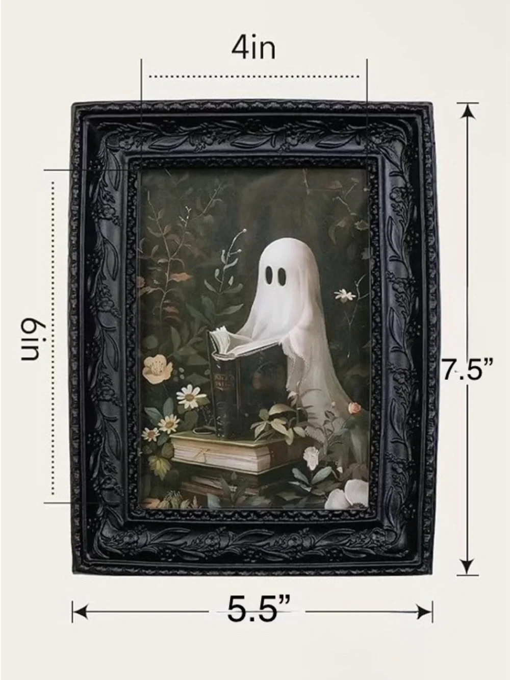 Ornate Black Decorative Picture Frame with Reading Ghosts